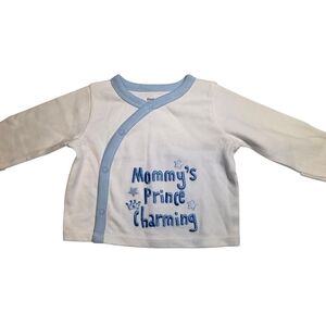 Embroidered White and Blue Baby Shirt Mommy's Prince Charming NWOT